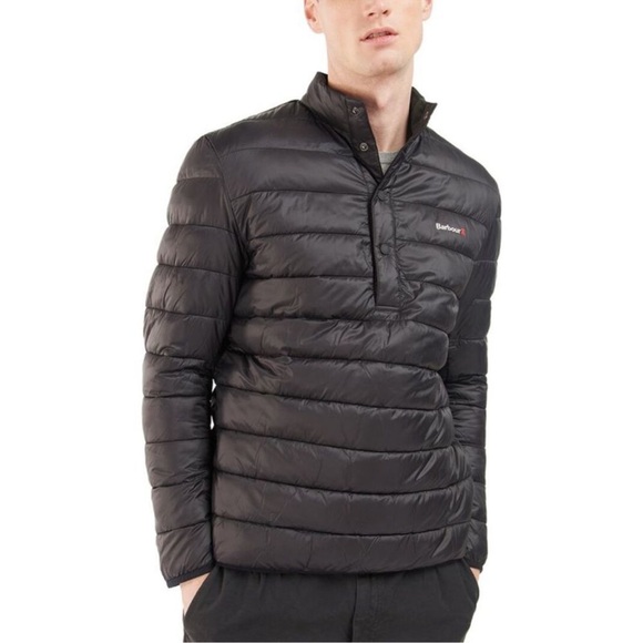 NWOT Barbour Baffle Overhead Puffer Half Snap Pullover Jacket Black Men’s Large - Picture 1 of 11